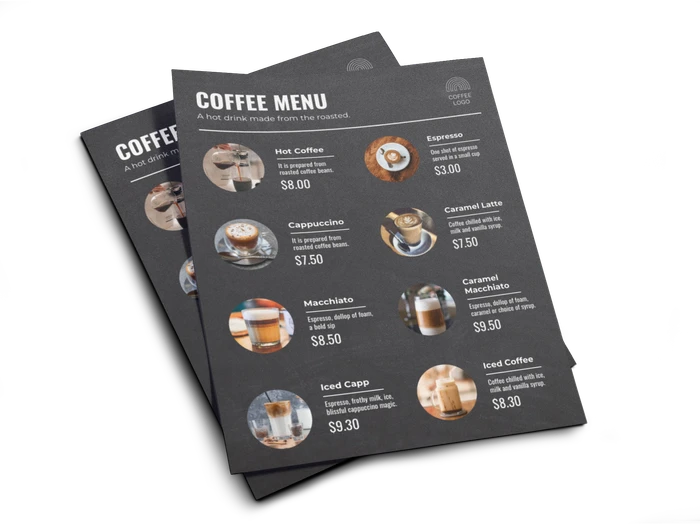 Modelli di menu per caffetteria