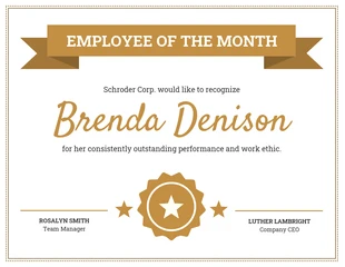 Gold Employee Monthly Recognition Certificate