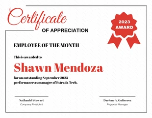 Red Corporate Certificate Of Recognition