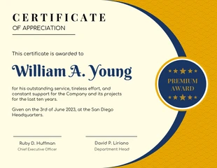 Blue And Yellow Certificate Of Recognition