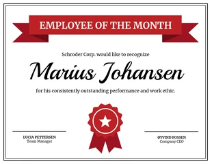 Red Employee Monthly Recognition Certificate